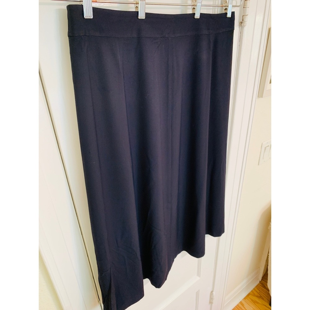 Eileen Fisher Navy Blue Wool Blend Unlined Fit and Flare A-Line Midi Skirt / XL - Picture 2 of 10